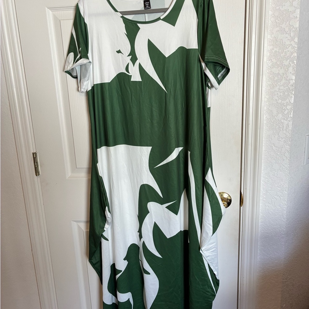 SHEIN Dress in Stretchy Green and White